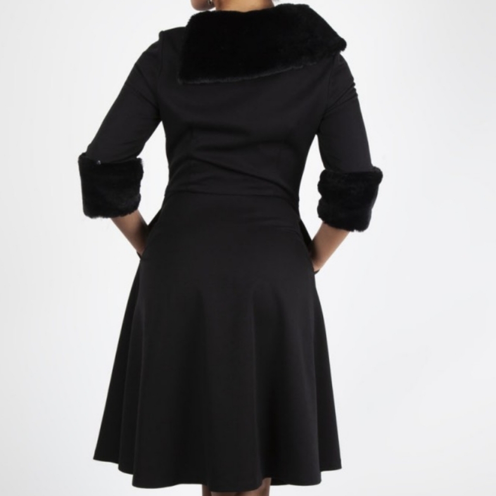 Vodoo Vixen Tabitha Black Faux Fur Collar Flare Dress